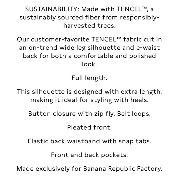 Banana republic factory NWT wide leg tender pant - Picture 2 of 4